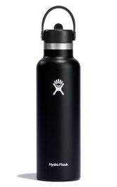 Hydro Flask 21 oz (621 ml) Standardöffnung mit Flex Straw Cap – Schwarz